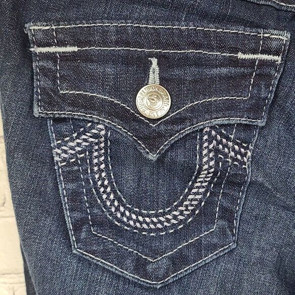 True Religion Women's Billie Straight Jean with Flap Mid-Rise Dark Blue Denim 27 - Picture 5 of 11